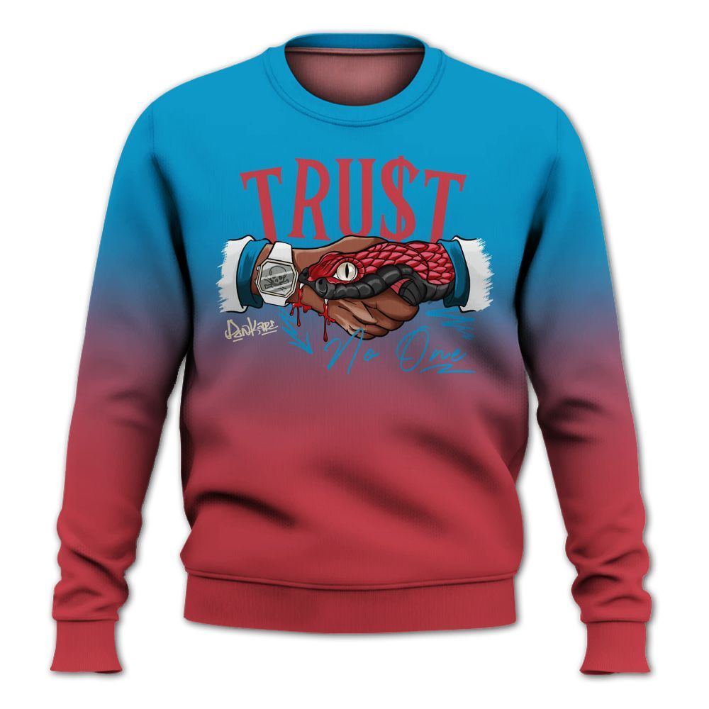 Sweatshirt To Match High OG University Red Dark Powder Blue 1s - Snake Trust No One Drip All Over Print