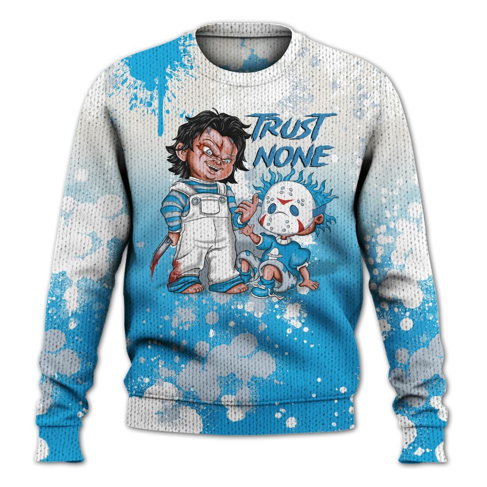Sweater To Match University Blue Low 2026 11s - Trust No One Scary Graphic