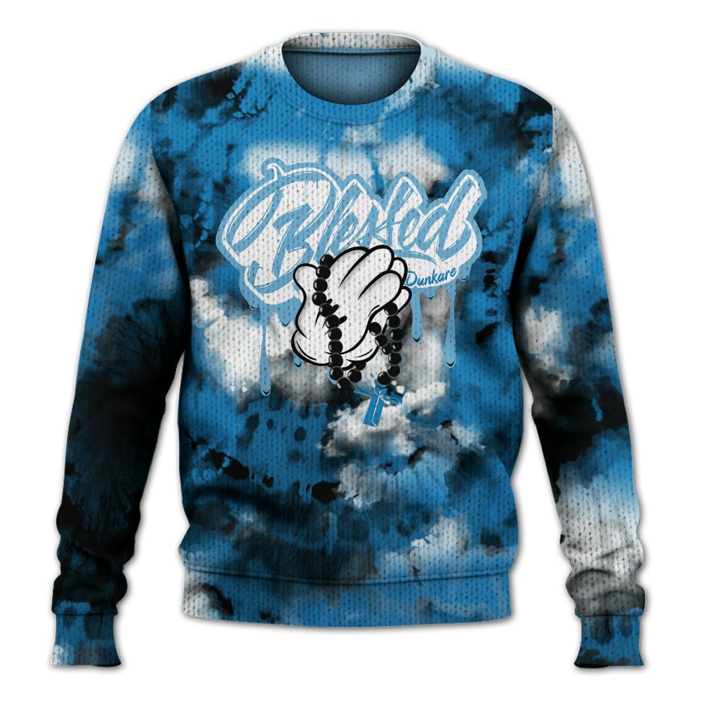 Knitted Sweater To Match Retro University Blue 9s - God Blessed Tie Dye