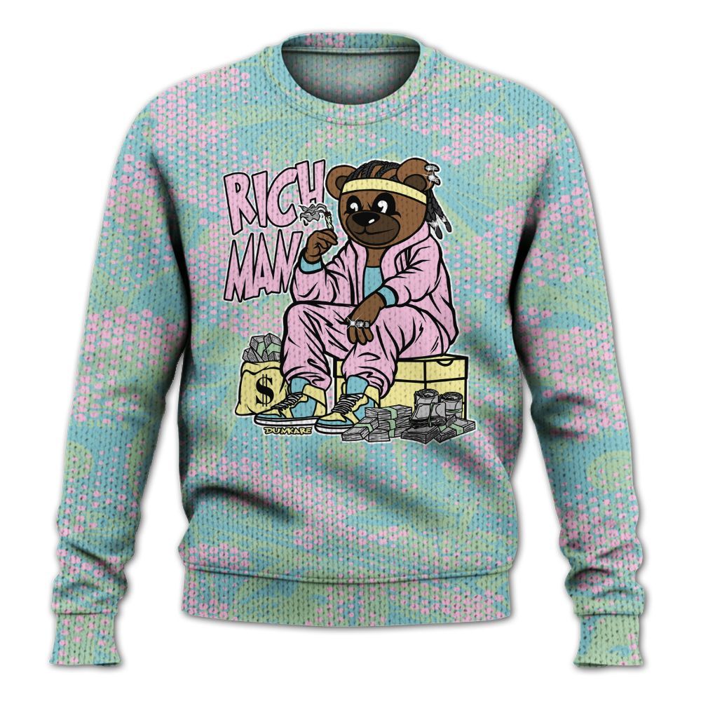 Knitted Sweater To Match SB Dunk Low Visty - Rich Man Bear Banknotes Art