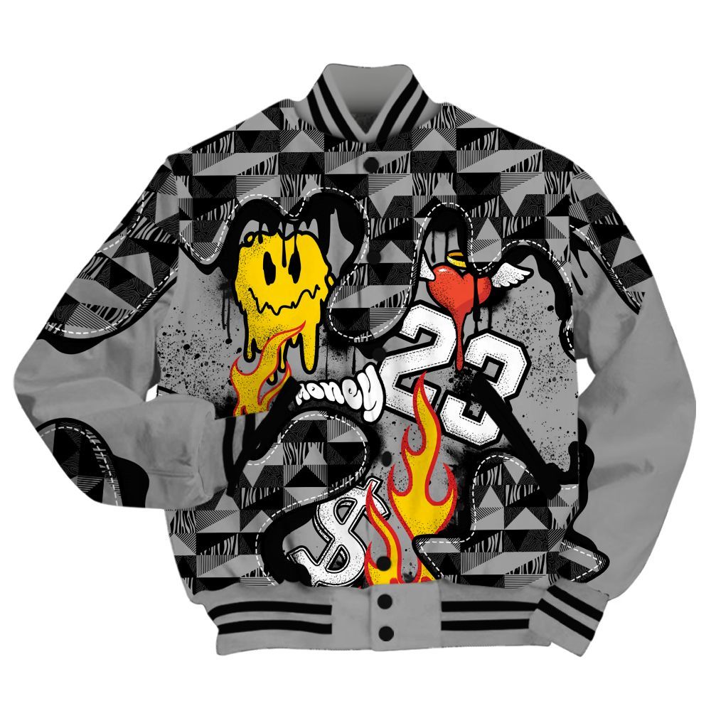 Varsity Jacket To Match Black Wolf Grey 12s - 23 Smile Burning Heart All Over Print