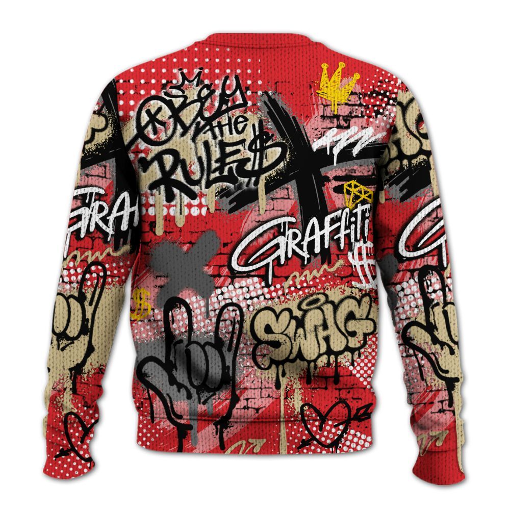 Knitted Sweater To Match Prime 93 Fire Red - True It Real Graffiti Streetwear