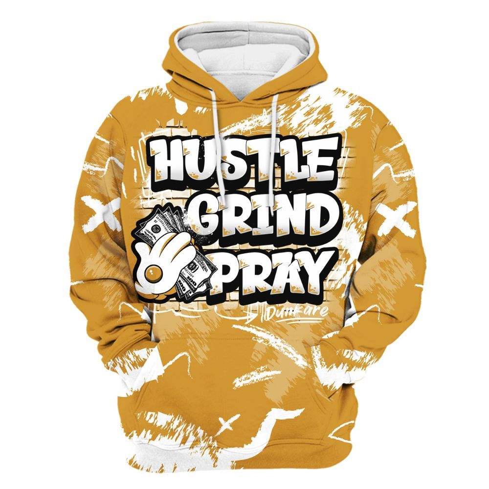 Hoodie To Match Dunk Low Wheat Pale Ivory - Hustle Grind Pray Retro All Over Print