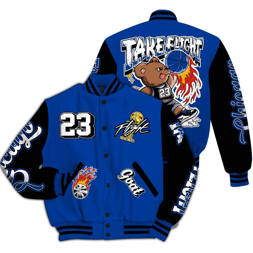 Varsity Jacket To Match Hyper Royal 12s - Number 23 Basketball Bear All Over Print