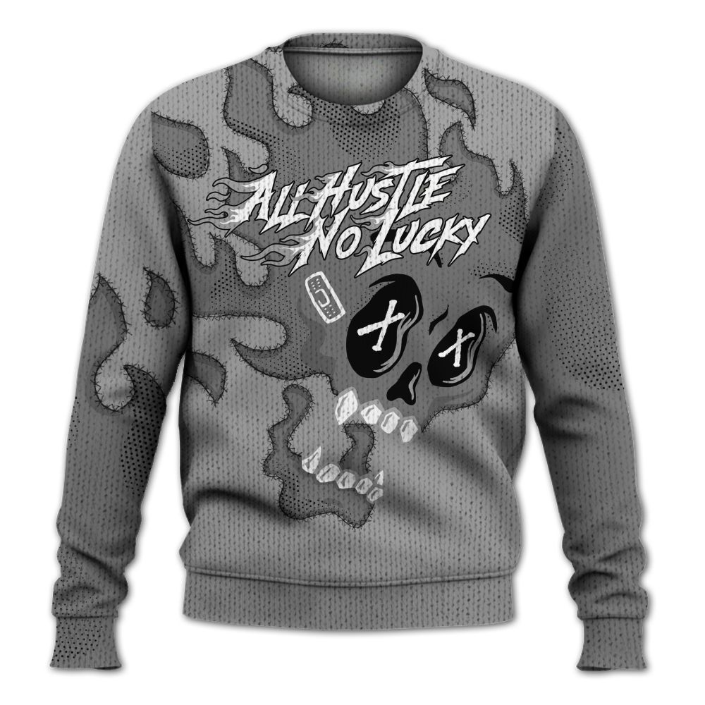 Knitted Sweater To Match Black Wolf Grey 12s - All Hustle No Lucky Skull