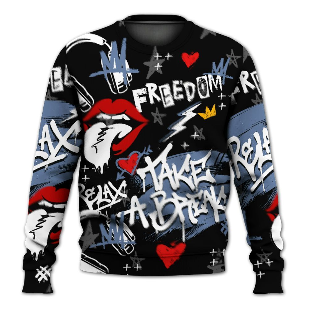 Sweatshirt To Match Mid Space Jam 1s - Take Break Freedom Graffiti Streetwear All Over Print