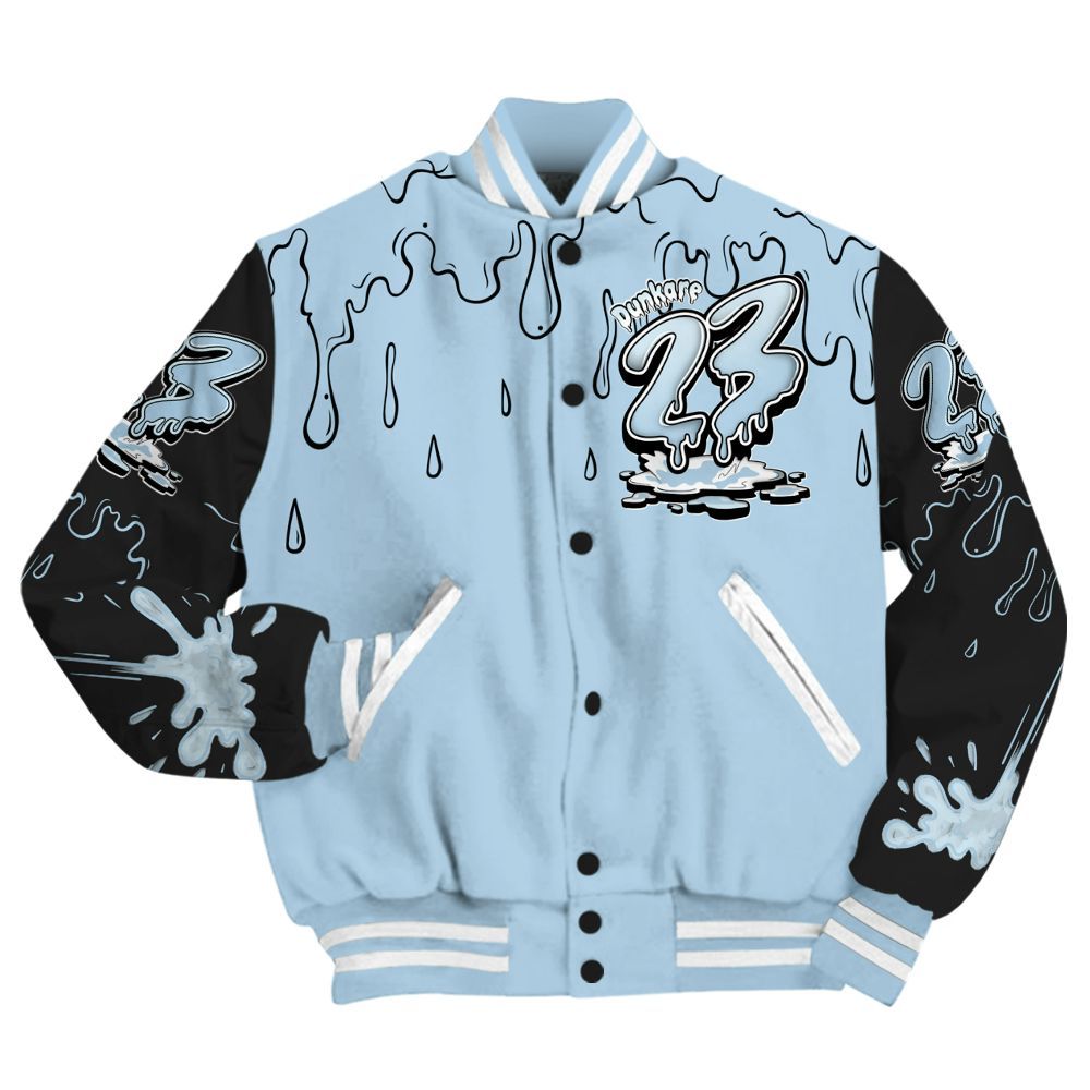 Varsity Jacket To Match Foamposite One Psychic Blue - Custom Name 23 Drip All Over Print