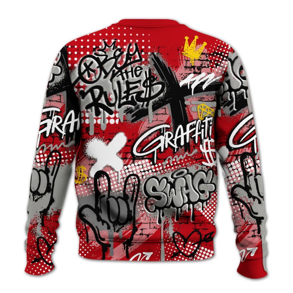 Sweatshirt To Match Air Griffey Max Gray Reds 1s - True It Real Graffiti Streetwear All Over Print