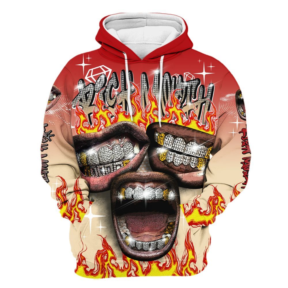 Hoodie To Match Dunk Low Strawberry Waffle - Rich Mouth Fire Rap Retro 90s All Over Print