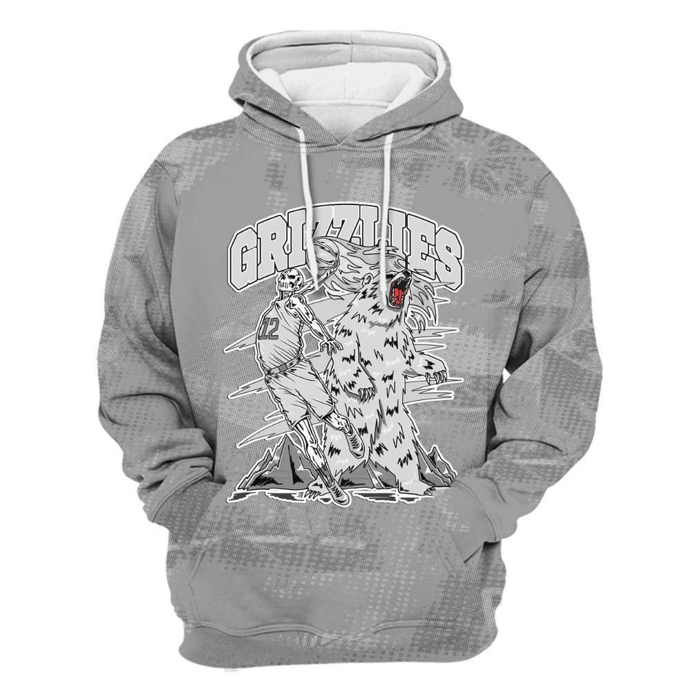 Hoodie To Match Black Wolf Grey 12s - Grizzly Bear Skeleton Brown Sugar All Over Print