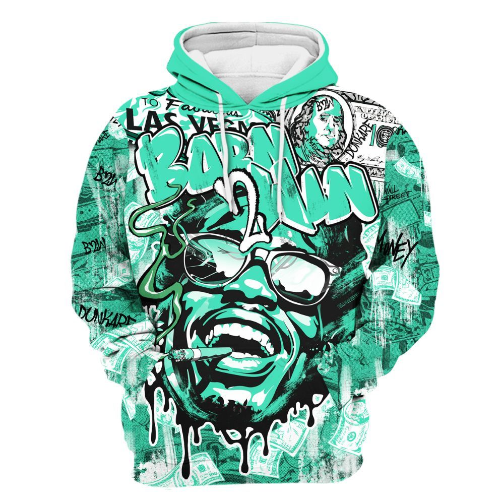 Hoodie To Match Black Green Glow 3s - Born To Win Money Green Glow 3s All Over Print