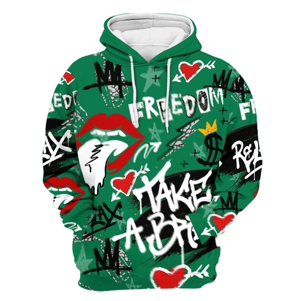 Hoodie To Match Pine Green 3s - Take Break Freedom Graffiti Streetwear All Over Print