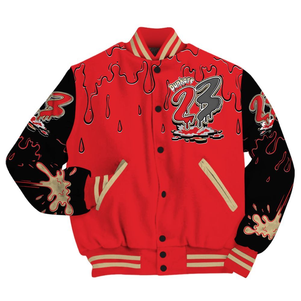 Varsity Jacket To Match Prime 93 Fire Red - Custom Name 23 Drip Sludges All Over Print