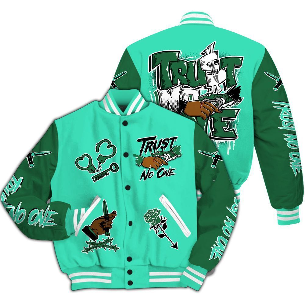 Varsity Jacket To Match Black Green Glow 3s - Trust No One Dripping All Over Print