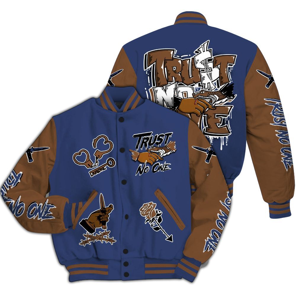 Varsity Jacket To Match Midnight Navy 13s - Trust No One Dripping All Over Print