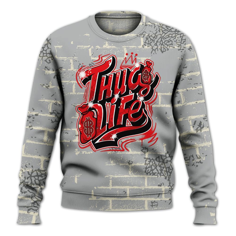 Sweatshirt To Match Cement Grey 3s - Free Thug Living Graphic Brick Art All Over Print