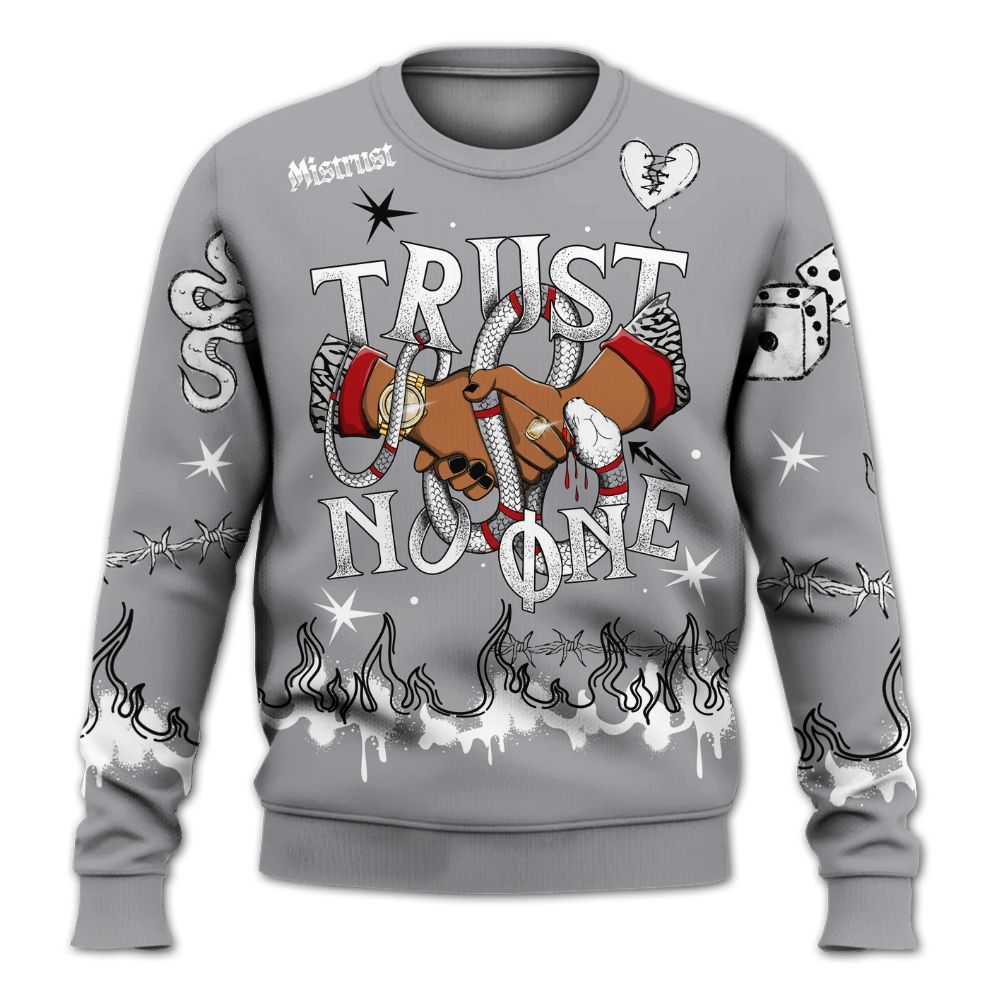 Sweatshirt To Match Cement Grey 3s - Trust No One Snake-Bite Doodle Crayon All Over Print