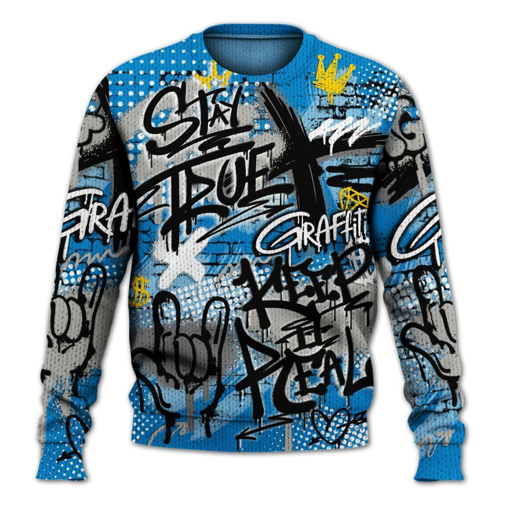 Knitted Sweater To Match Industrial Blue 4s - True It Real Graffiti Streetwear
