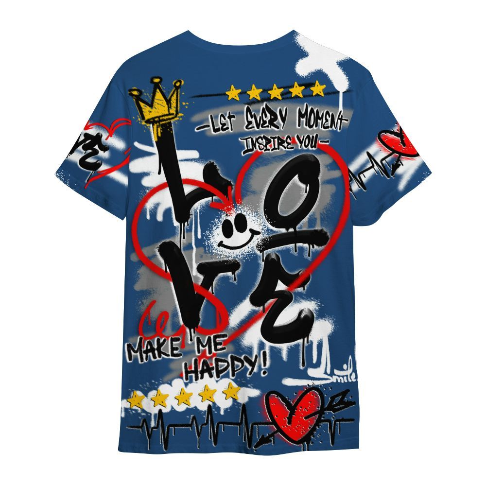 Shirt To Match High OG Midnight Navy 1s - Happy Love Beats Graffiti Streetwear All Over Print