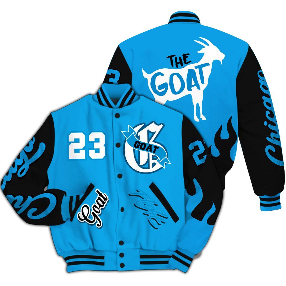 Varsity Jacket To Match Black University Blue 2022 13s - The G.O.A.T Flight Streetwear All Over Print