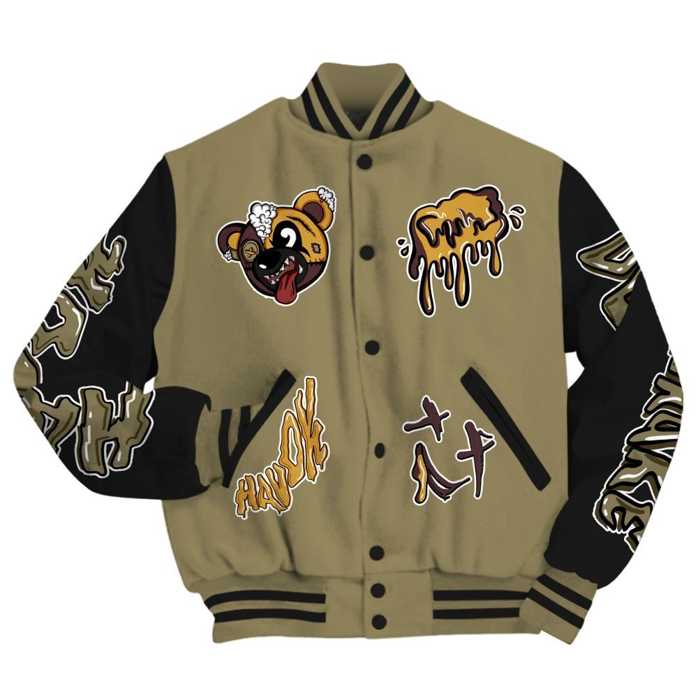 Varsity Jacket To Match Black Olive 7s - Havok Bear All Over Print