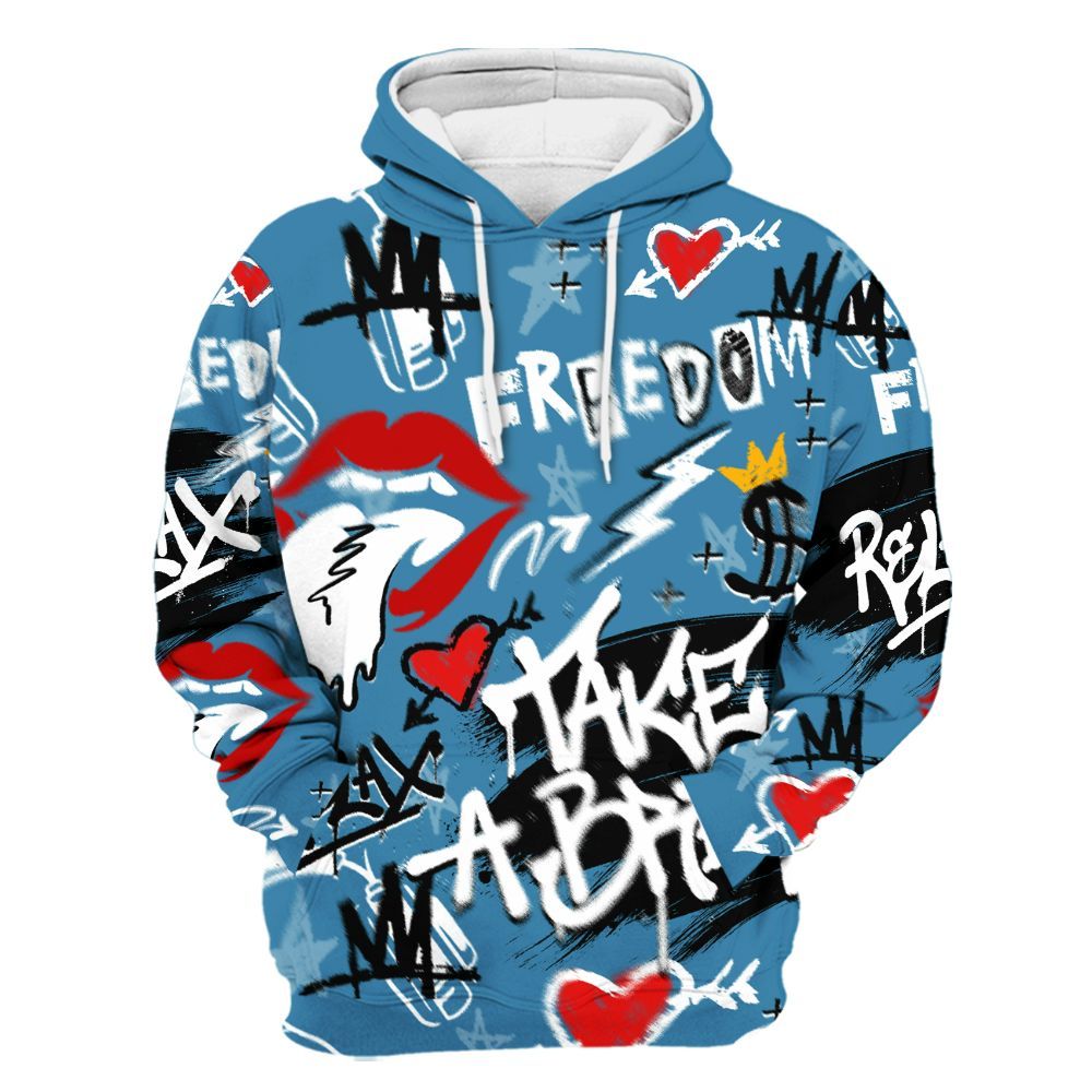 Hoodie To Match High OG UNC Reimagined 1s - Take Break Freedom Graffiti Streetwear All Over Print