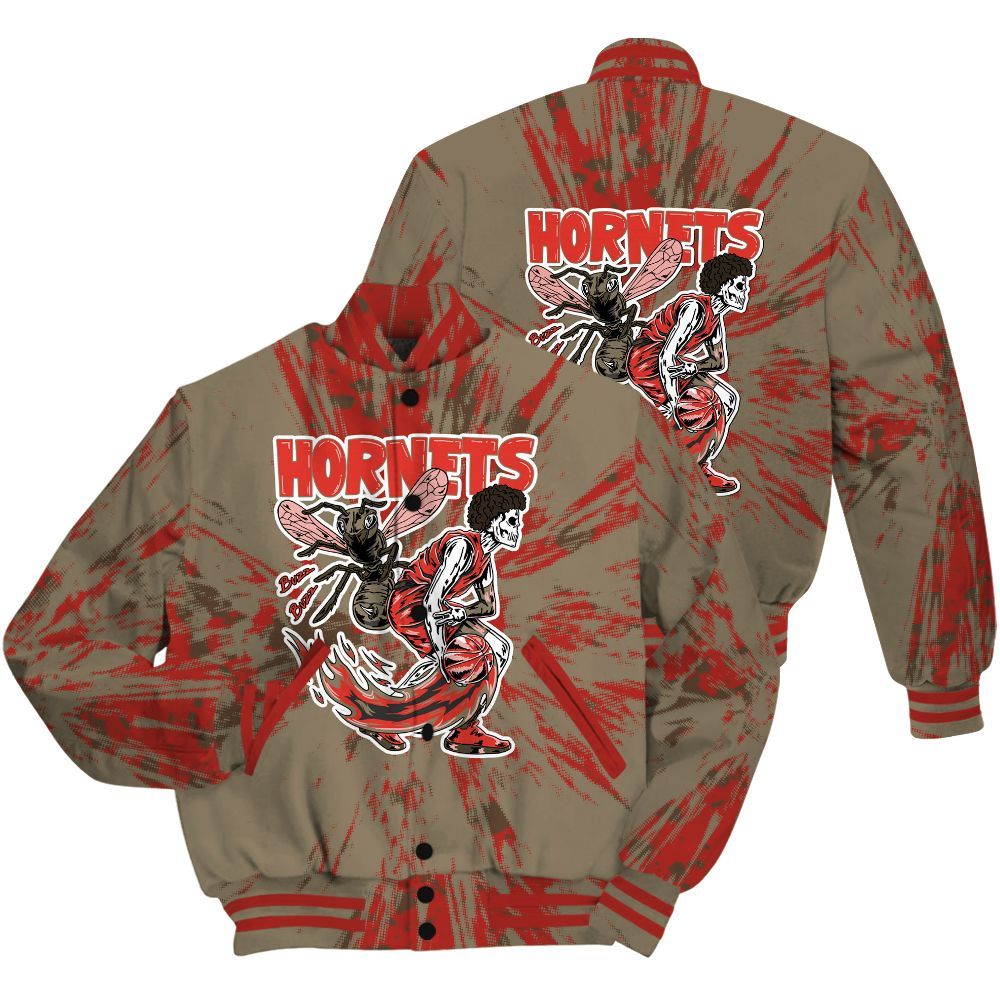 Varsity Jacket To Match Olive 9s Shirt - Hornets Skeleton Luxury All Over Print