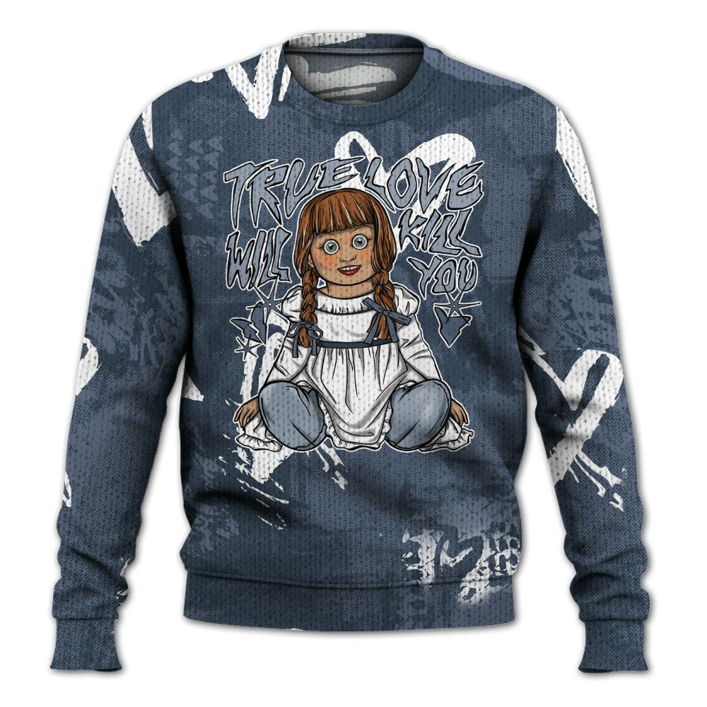 Knitted Sweater To Match Low Diffused Blue 11s - Genuine Loves Bear Heart Grunge