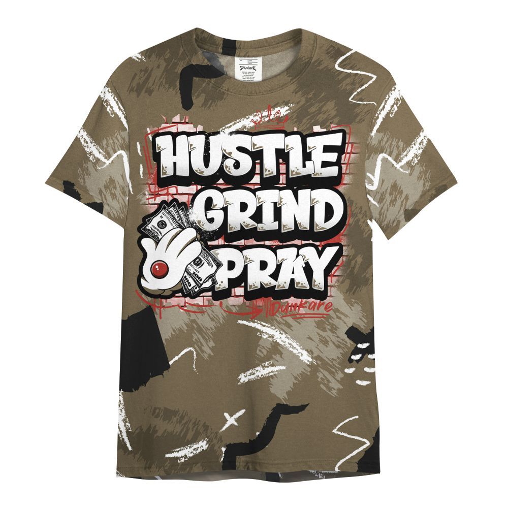 Shirt To Match Olive 9s - Hustle Grind Pray Retro All Over Print