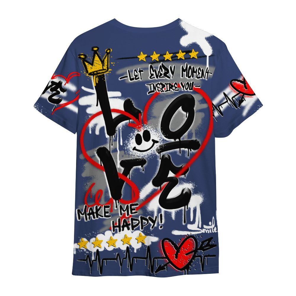 Shirt To Match Midnight Navy 13s - Happy Love Beats Graffiti Streetwear All Over Print