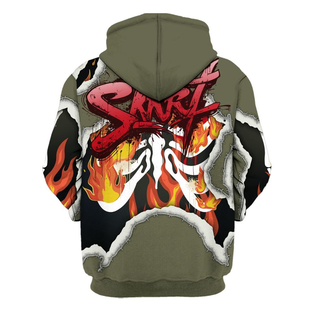 Hoodie To Match Travis Scott Low OG Medium Olive 1s - Skeleton On Fire Skrrt All Over Print