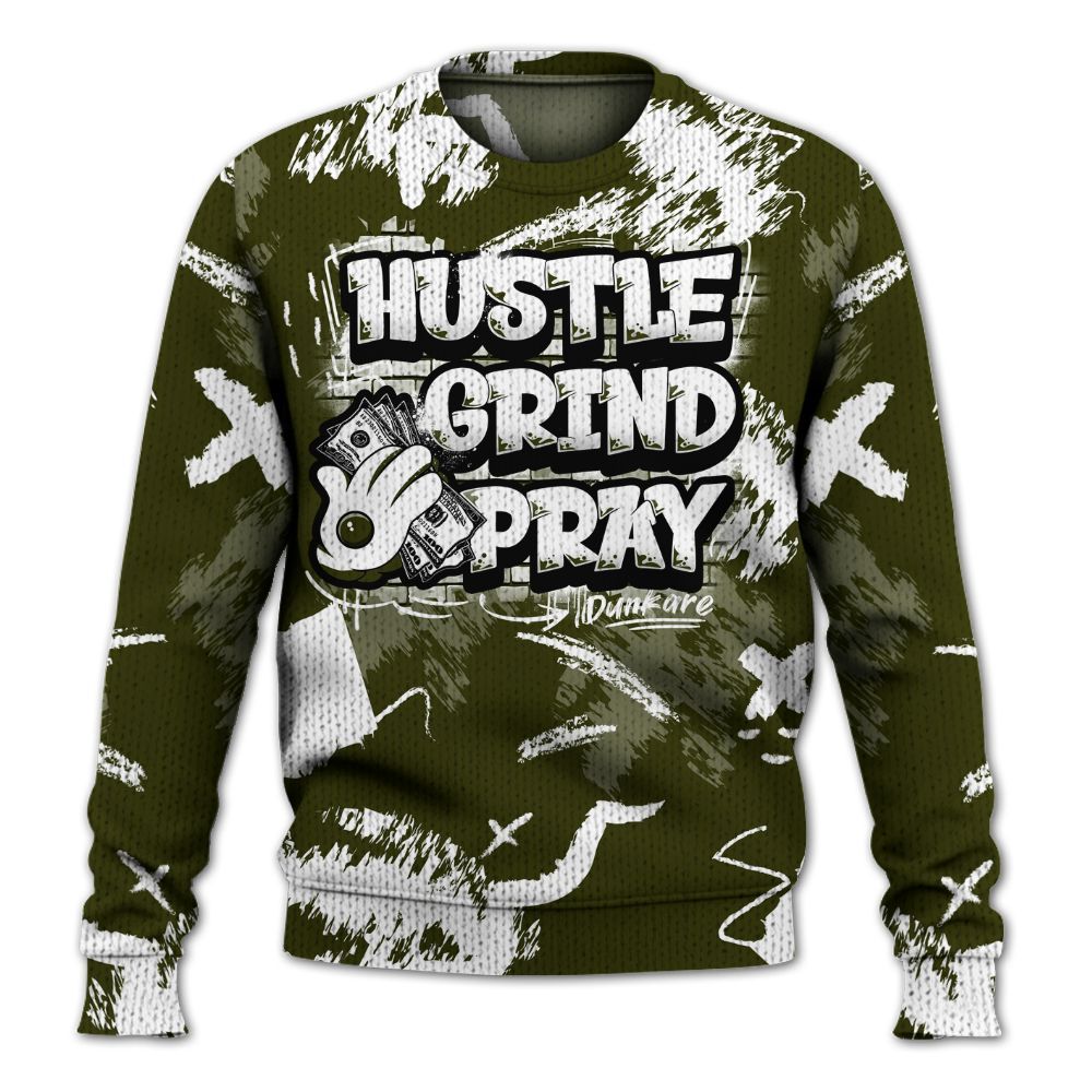 Knitted Sweater To Match Dunk Low Pale Ivory Cargo Khaki - Hustle Grind Pray Retro