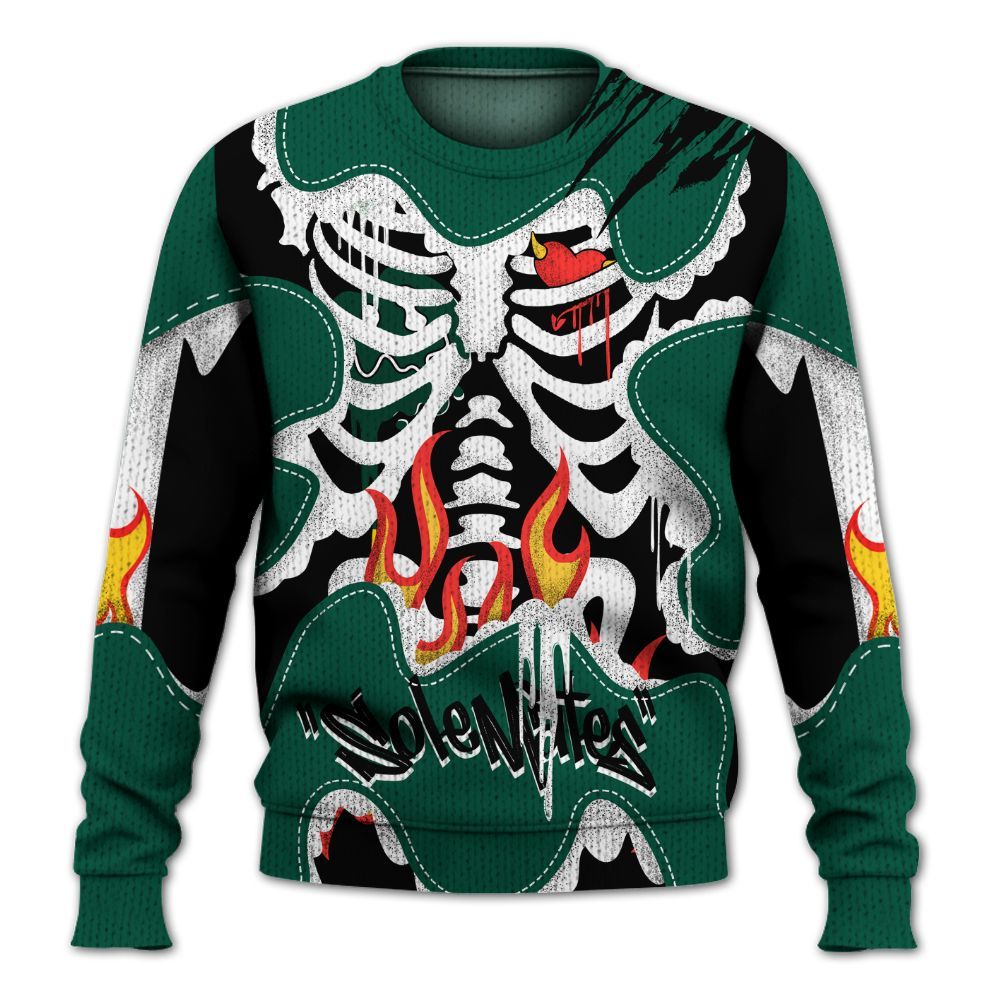 Knitted Sweater To Match Oxidized Green 4s - Skeleton Burning Heart Drip