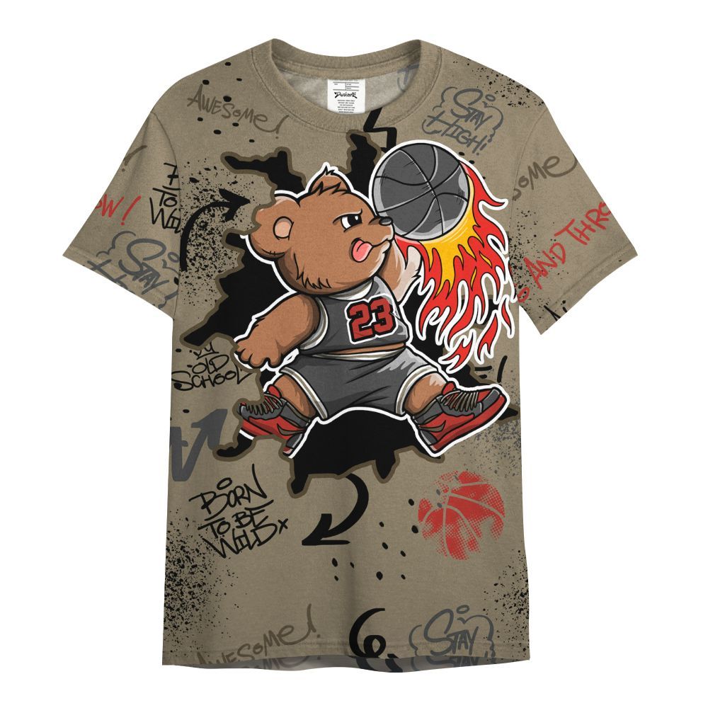 Shirt To Match Olive 9s - Number 23 Basketball Bear Custom Name All Over Print