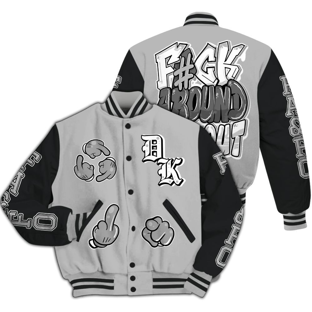 Varsity Jacket To Match Low 85 Metallic Black 1s - F Around Find Out Graphic All Over Print