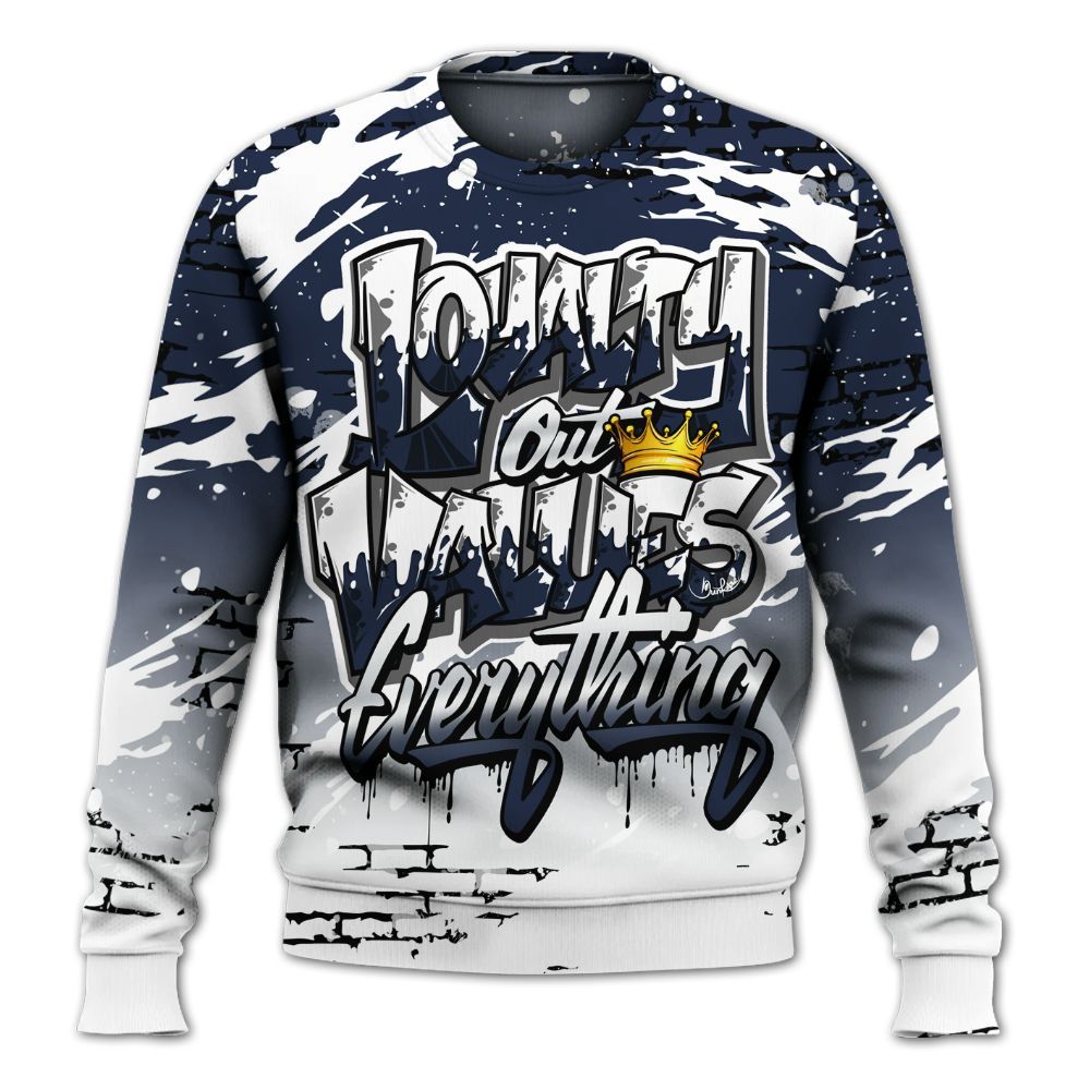 Sweatshirt To Match Dunk Low White Midnight Navy - Values Of Loyalty Drip All Over Print