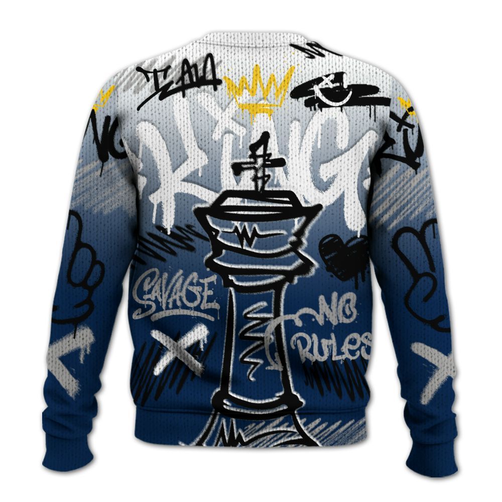 Knitted Sweater To Match SB White Navy 4s - Street King Chess Streetwear