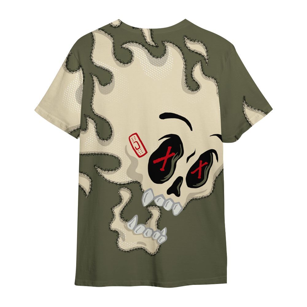 Shirt To Match Travis Scott Low OG Medium Olive 1s - All Hustle No Lucky Skull All Over Print