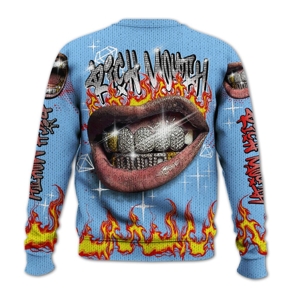 Knitted Sweater To Match University Blue 5s - Rich Mouth Fire Rap Retro 90s