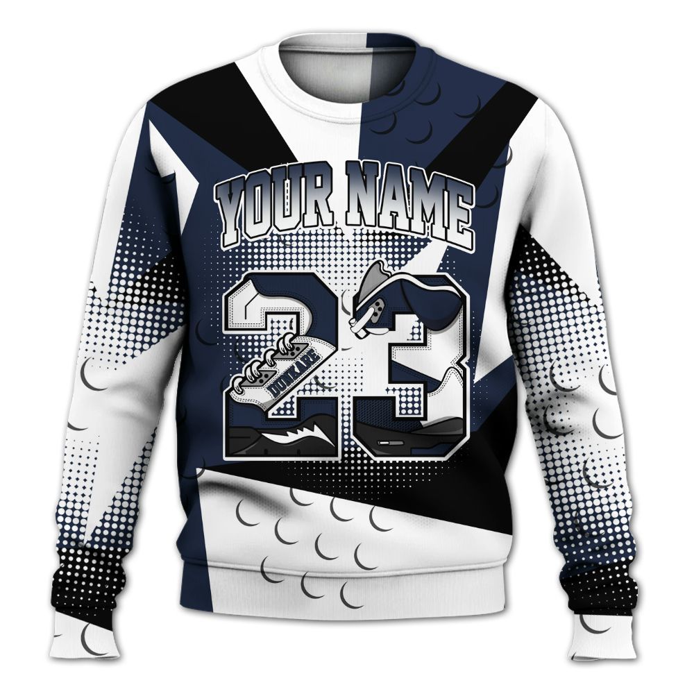 Sweatshirt To Match Dunk Low White Midnight Navy - Poly Custom Name Number 23 5s All Over Print