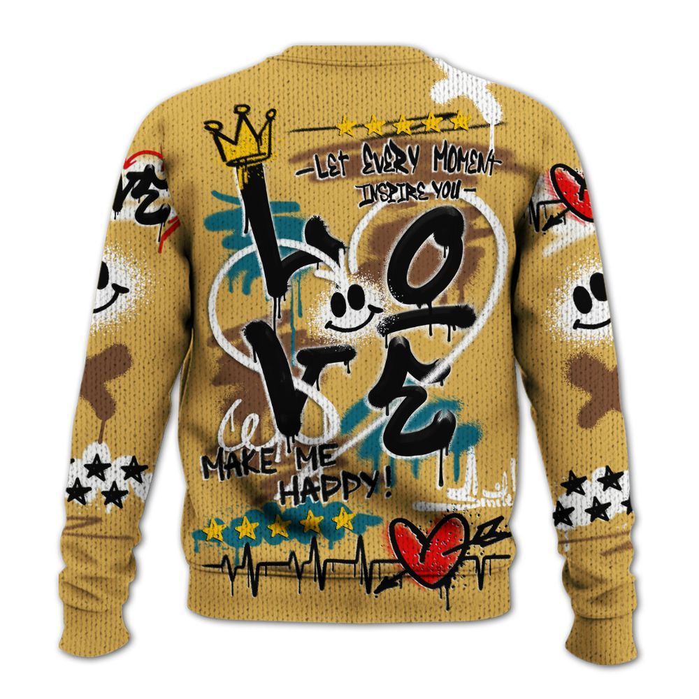 Knitted Sweater To Match Retro Cacao Wow 4s - Happy Love Beats Graffiti Streetwear