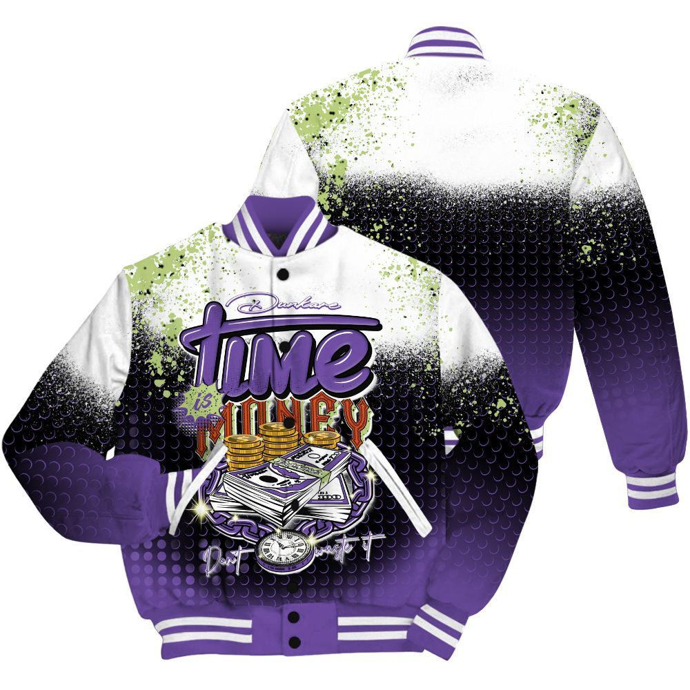 Varsity Jacket To Match Canyon Purple 4s Shirt, Halftone Time Is Money All Over Print