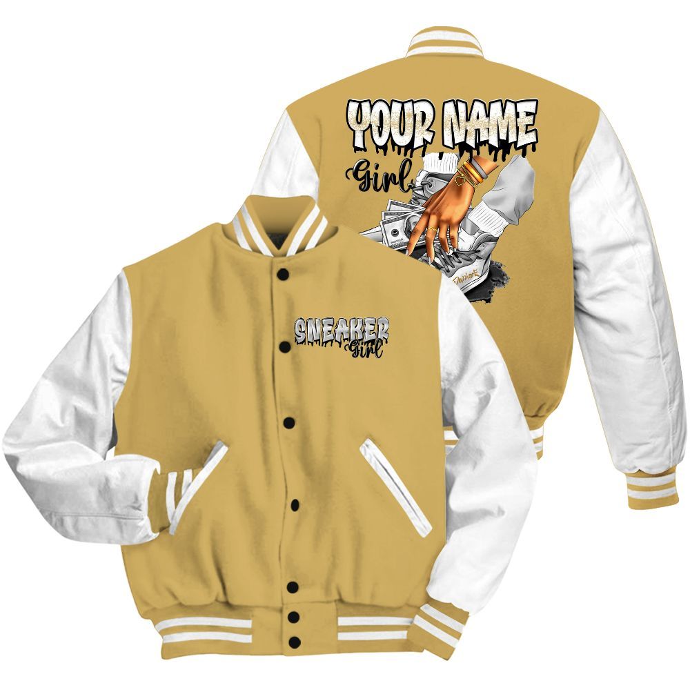 Varsity Jacket To Match Craft Paris 6s - Custom Name Sneaker Girl Money All Over Print