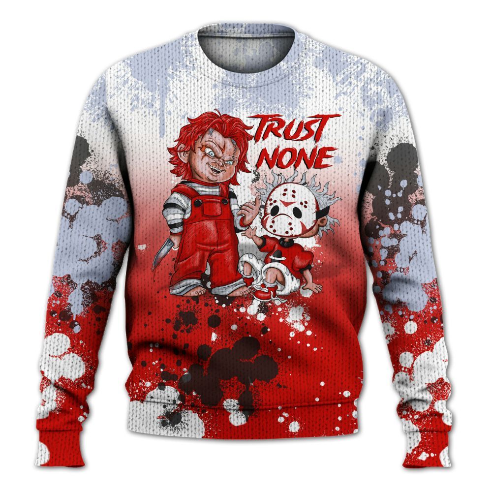 Knitted Sweater To Match Fire Red 6s - Trust No One Scary