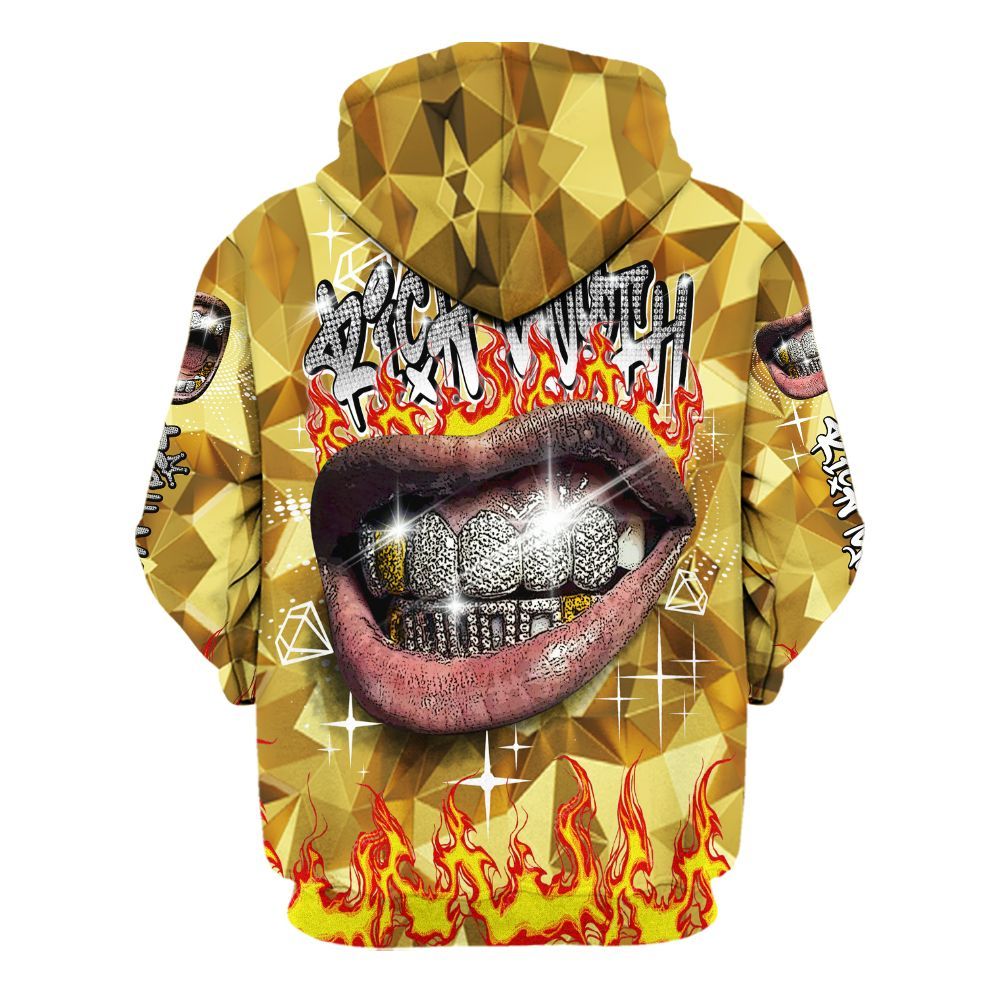 Hoodie To Match NET Gold 4s - Rich Mouth Fire Rap Retro 90s All Over Print