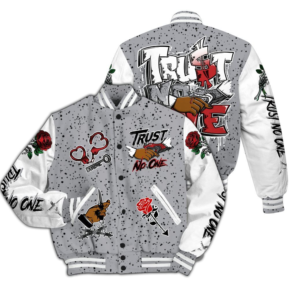 Varsity Jacket To Match White Cement 4s - Trust No One Dripping All Over Print