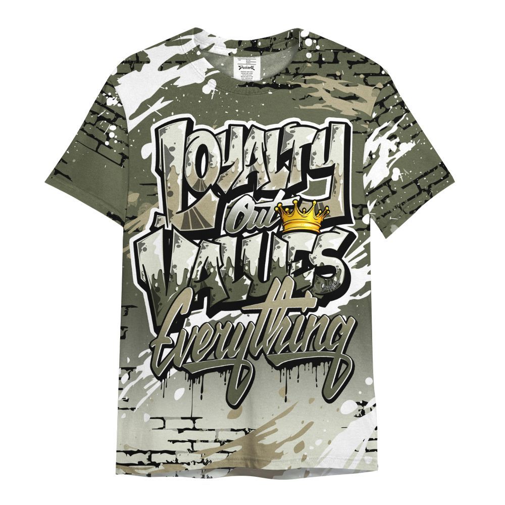 Shirt To Match Low OG Medium Olive 1s - Values Of Loyalty Drip All Over Print