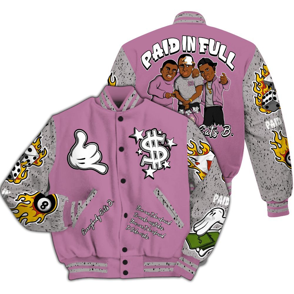 Varsity Jacket To Match Neutral Grey Black White Orchid 4s - Everybody Paid In Full Graphic All Over Print
