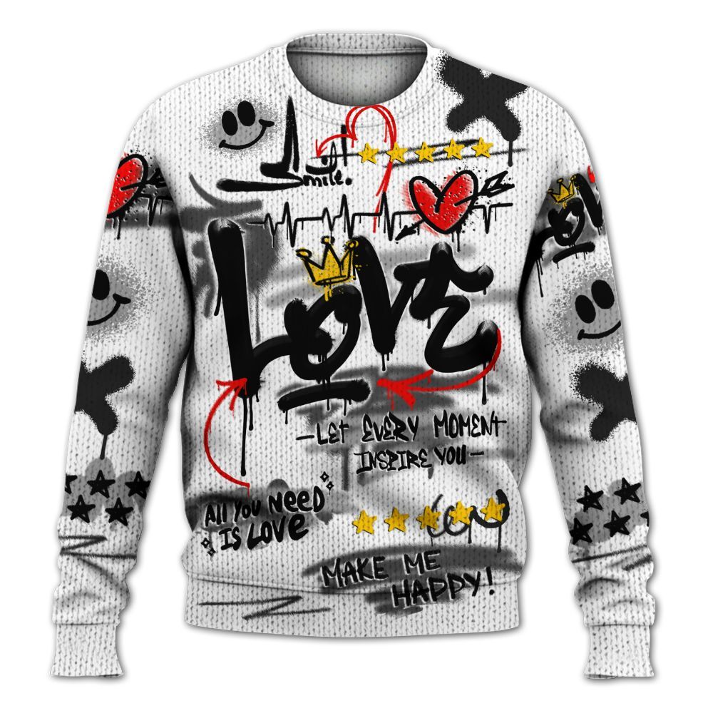 Knitted Sweater To Match Low 85 Metallic Black 1s - Happy Love Beats Graffiti Streetwear
