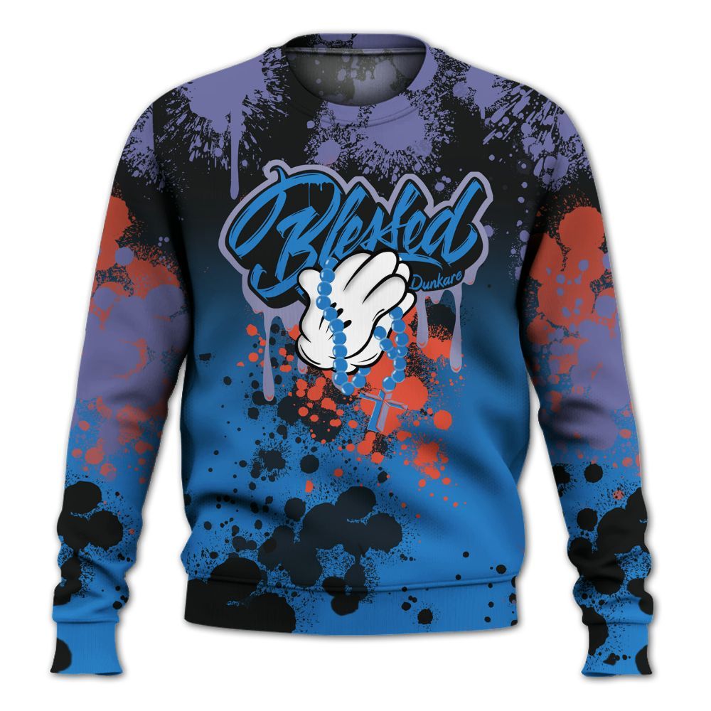 Sweatshirt To Match Hi-Res Blue 700s - God Blessed Ink Drip All Over Print